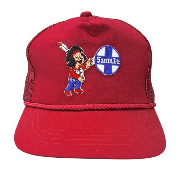 Yupoong Other - Vintage Santa Fe Red Trucker Hat Railroad Logo Rope Snapback Mesh Mascot Chico